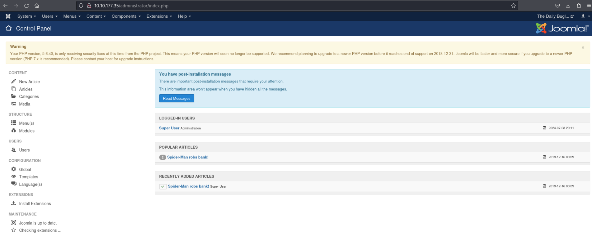 joomlah dashboard view